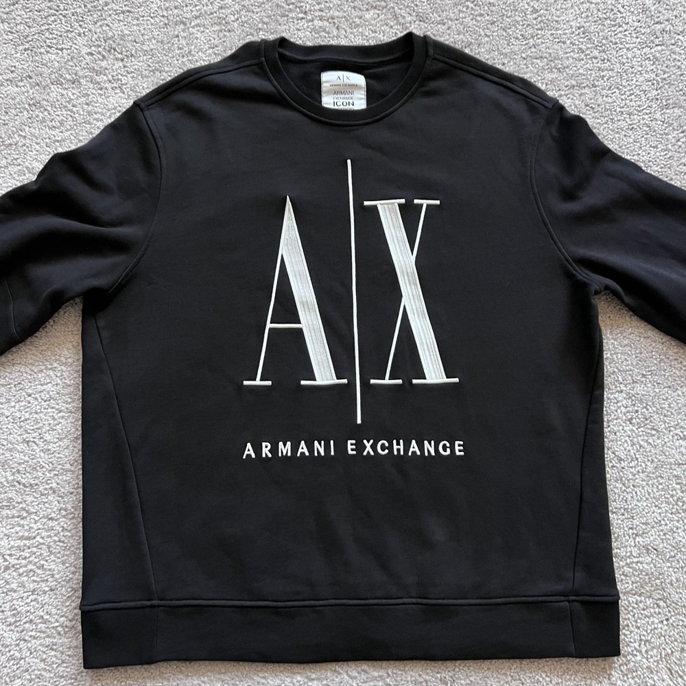 Armani Exchange Icon Logo Sweatshirt Mens XL Black Fleece Crewneck Pullover - Picture 3 of 15
